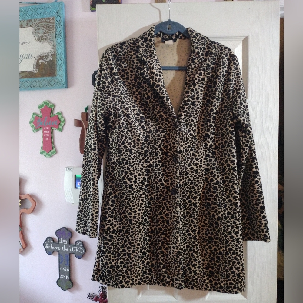 Vintage Y2K Entrancy Button Down Shirt jacket Animal print Faux fur Medium